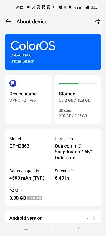 Oppo f21 Pro 4G condition 9/10 7