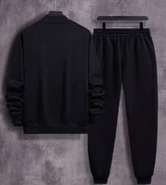 men's fleece zipper track suit -2pcs in black