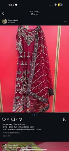 red mahroon colour dress 3 piece size medium