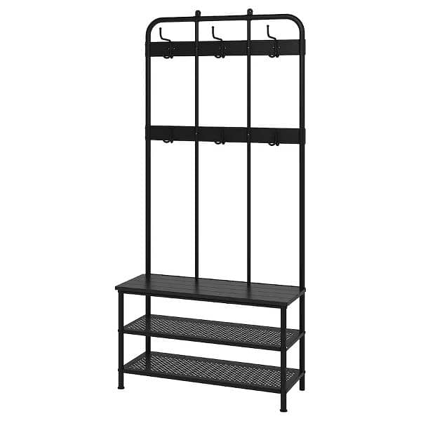 IKEA PINNIG Coat rack with shoe storage bench, black 0