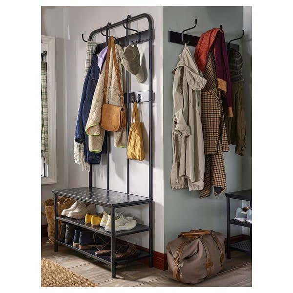 IKEA PINNIG Coat rack with shoe storage bench, black 1