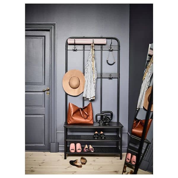 IKEA PINNIG Coat rack with shoe storage bench, black 3