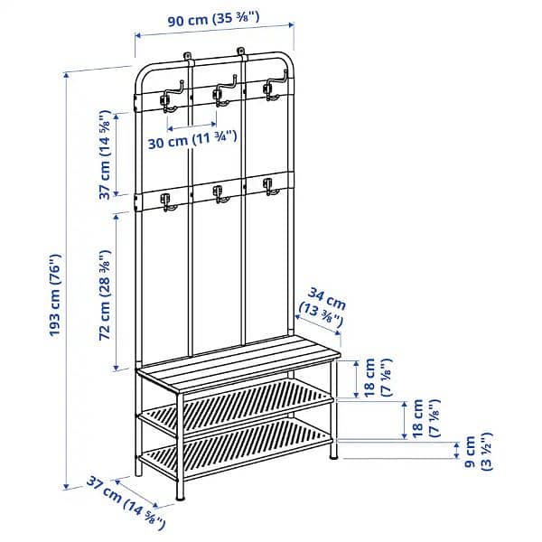 IKEA PINNIG Coat rack with shoe storage bench, black 6