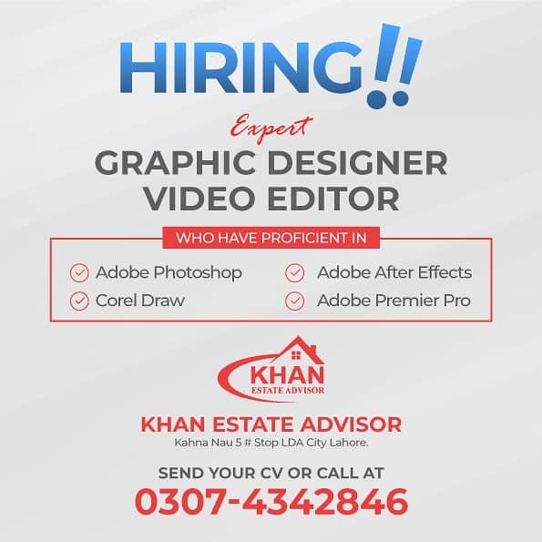 We Need Video Editor | Graphic Designer Office Base 0