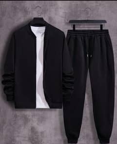 Men's Fleece Zipper Track Suit 2-Pcs in Black