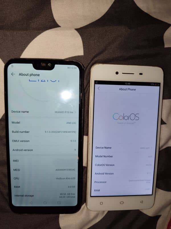 Oppo A37 & Huawei P20 lite 4gb 64gb. PTA Approved 1