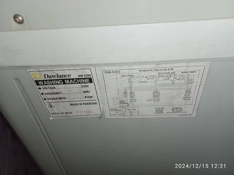 Dawlance washing machine twin tub model number: DW 5200 7