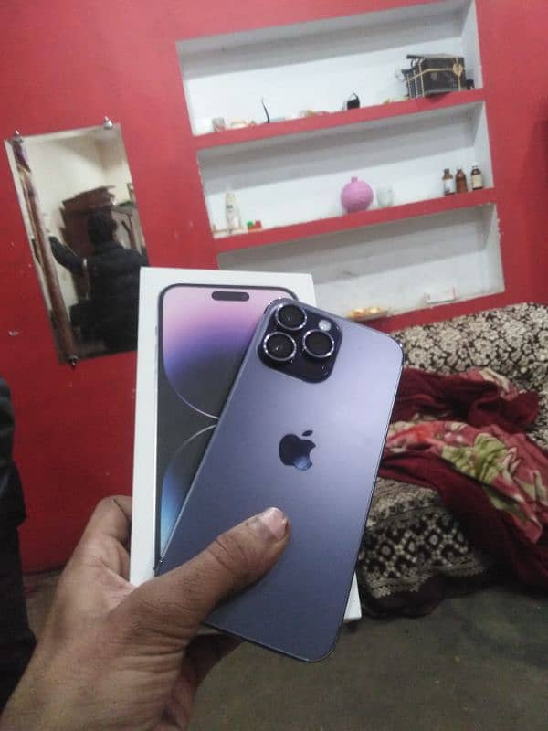 I phone 14 Pro max jv  128 gb deep purple box cable adopter 1