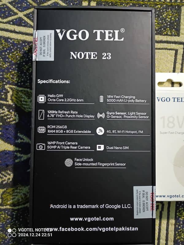 Vgotel Note 23 (8+8=16GB/256GB) Full Warranty Just box open Complete 0