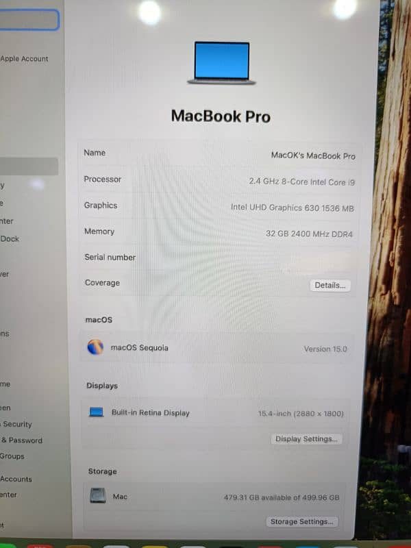 MacBook Pro Core i9 9TH Generation 32/512 4