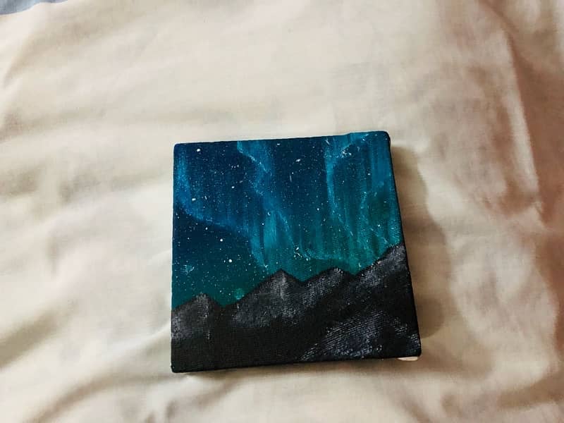 NORTHERN Lights and black mountains Acrylic Painting 1