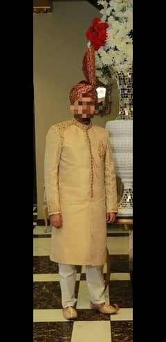 New condition quality stuff off white gold sherwani/ Dulha groom dress