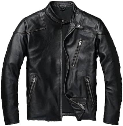 Men Black Cowhide Jacket Genuine Leather Coat. Quality 0