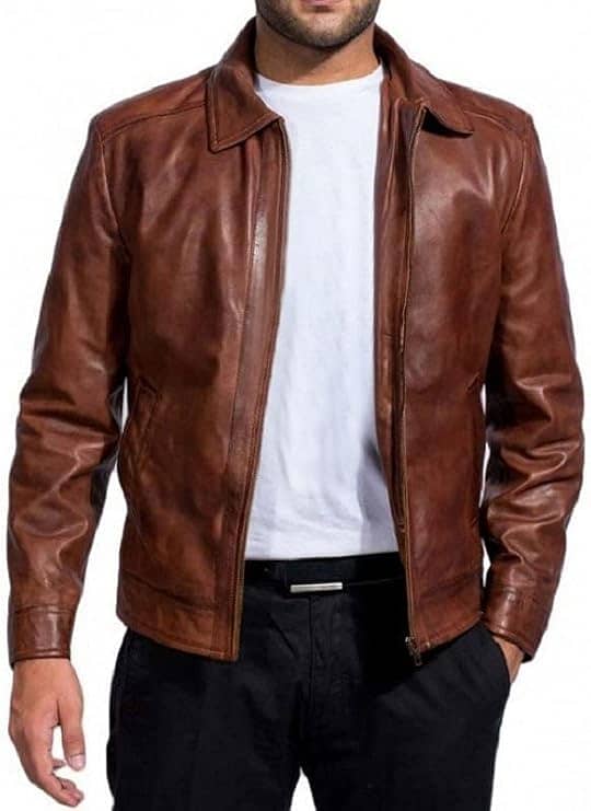 Men Black Cowhide Jacket Genuine Leather Coat. Quality 3