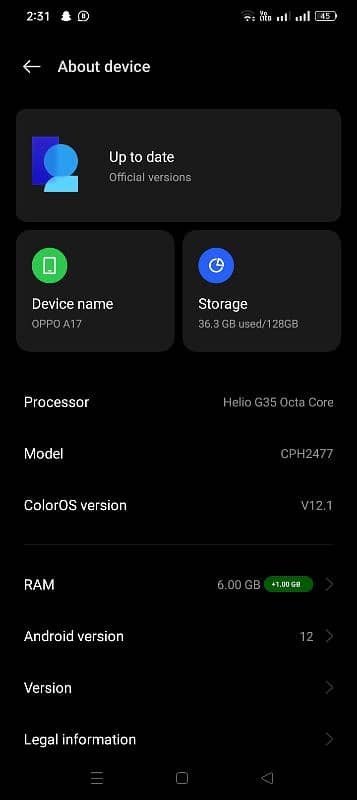 Oppo A17 6/128 with charger 1