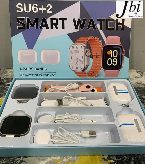 SU6+ 2 *Ultra Smart Watch 4 straps + 2 earbuds 2