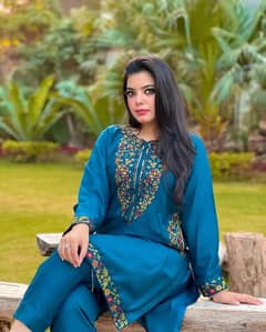 Chic Women's Stitched Embroidered Shirt And Trouser Set - 2 Pcs