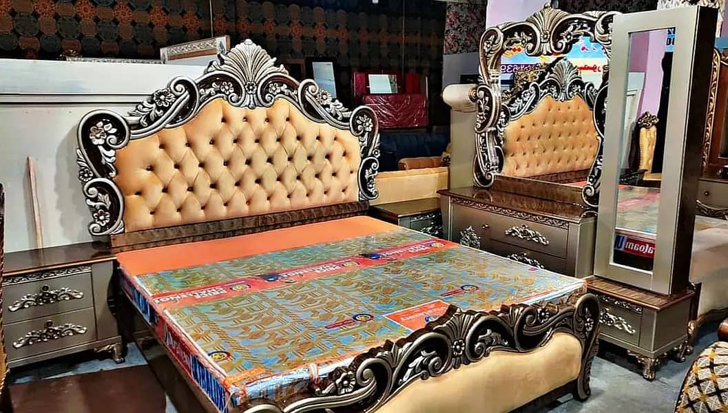 bed set - king size bed - double bed - poshish bed - bed - side table 16