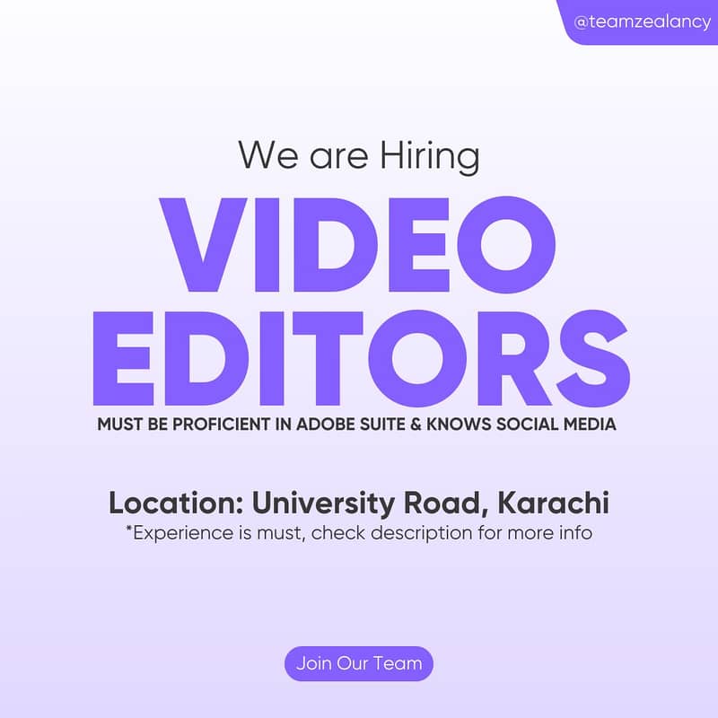 JOB OFFER:  In-house Video Editor in Karachi Office 0