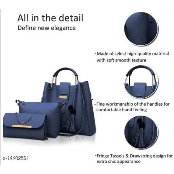 Chic Women's Leather Hand Bag Set - 3 Pcs in Blue 0