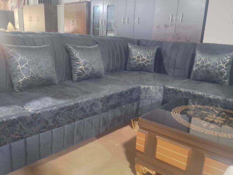 L shape sofa 7 sister black texture wala mobile num 03087813606 1