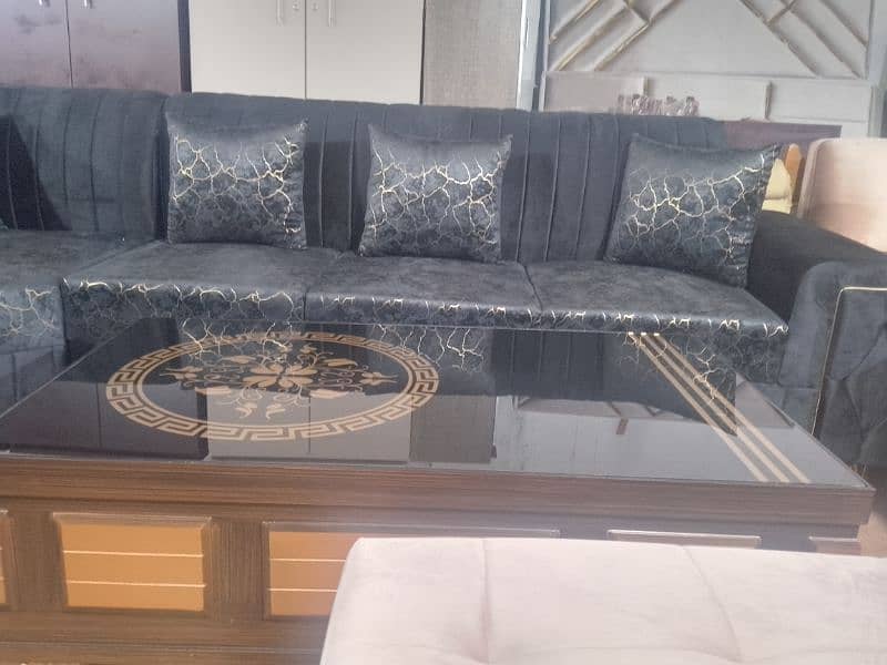 L shape sofa 7 sister black texture wala mobile num 03087813606 2