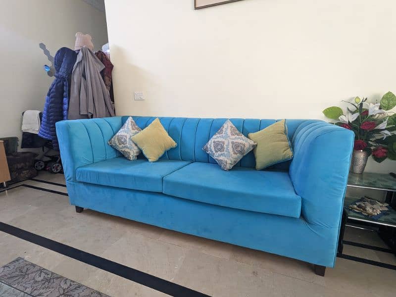 7 Seater Sofa Set Turquoise Color In Keekar Solid Wood Structure 2