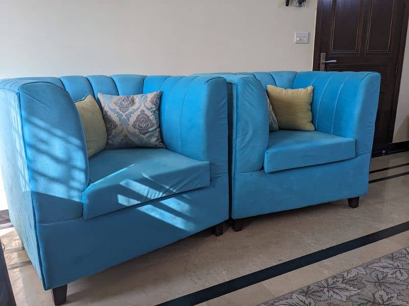 7 Seater Sofa Set Turquoise Color In Keekar Solid Wood Structure 3