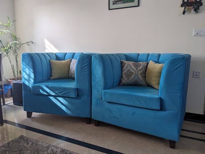 7 Seater Sofa Set Turquoise Color In Keekar Solid Wood Structure 4