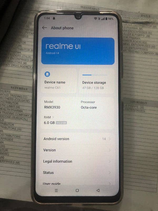 realme c61 6/128 with box charger,rate final ha 7