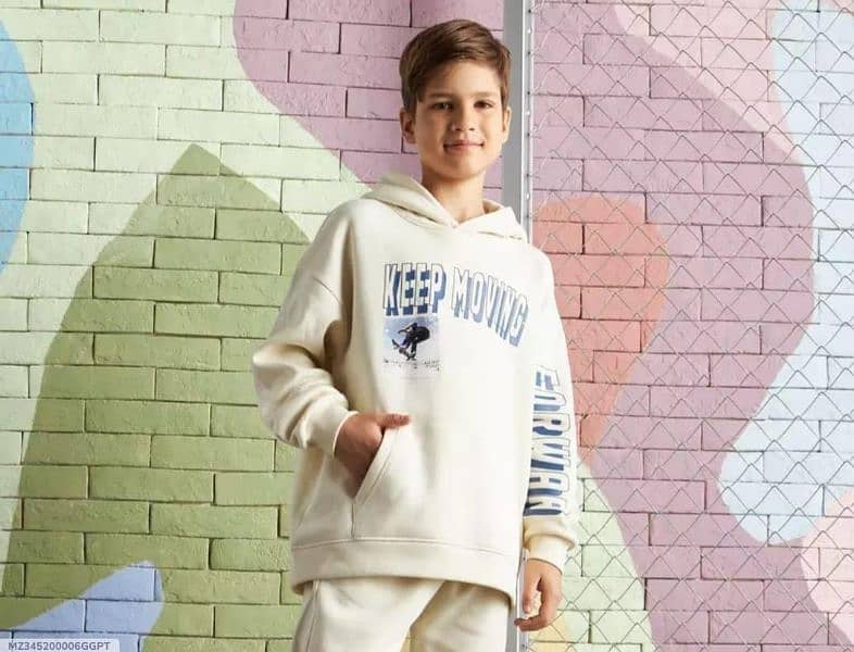 1 Pcs boy fleece printed hoodie 0