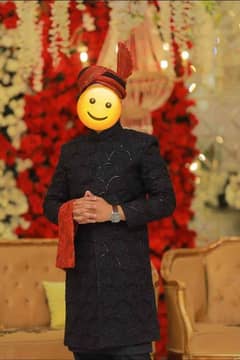 Black Sherwani with Red khula for sale