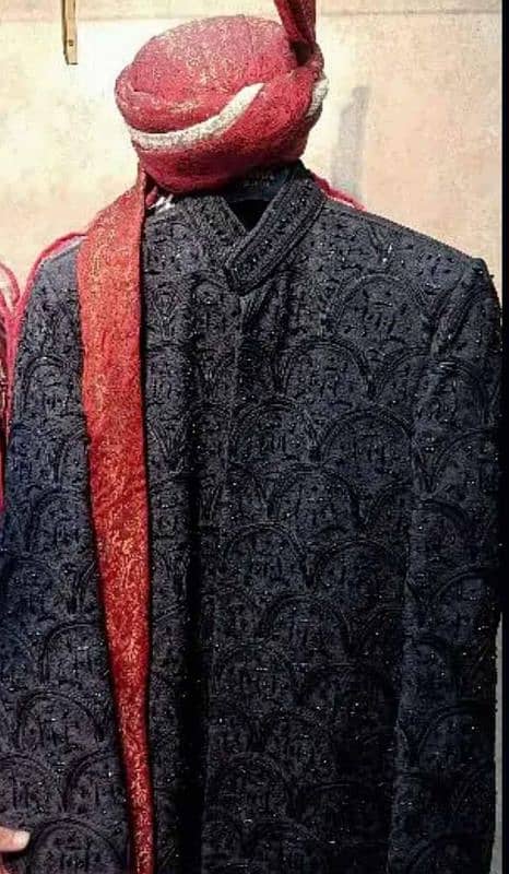 Black Sherwani with Red khula for sale 1