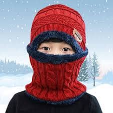 Knitted Cap Neck Warmer Winter Hat Woolen Winter Cap + Face Mask 3