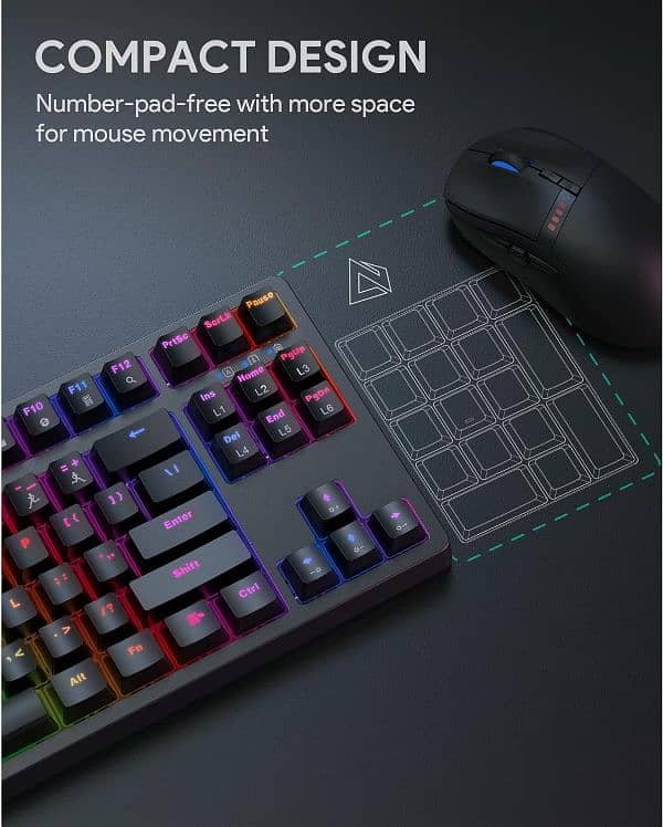 Aukey KM-G14 RGB Mechanical RED Switches TKL Gaming Keyboard – Black 4