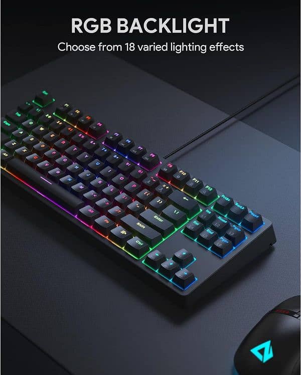 Aukey KM-G14 RGB Mechanical RED Switches TKL Gaming Keyboard – Black 5