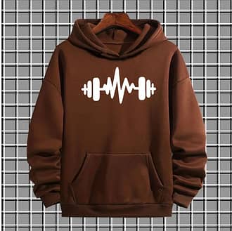 Brown dumbell pullover warm fleece kangroo hoodie for men and boys 0