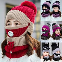 Woolen Winter Cap  Face Mask Neck Warmer and Snow Proof