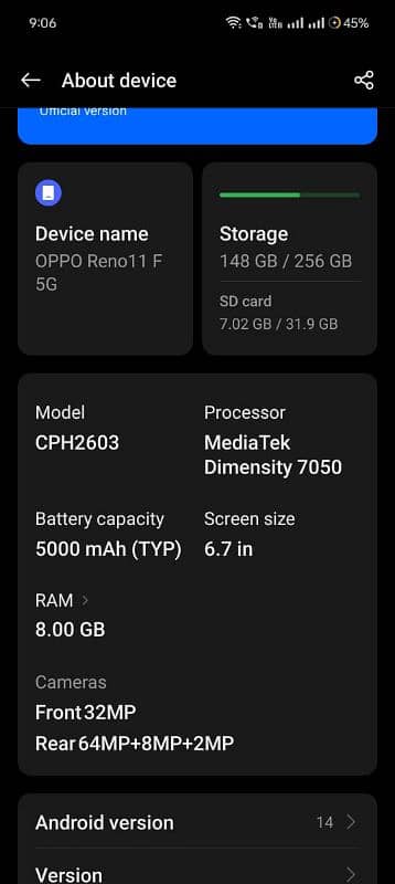 Oppo Reno 11F 5G For sale  (10/10) 8GB/256GB All 7