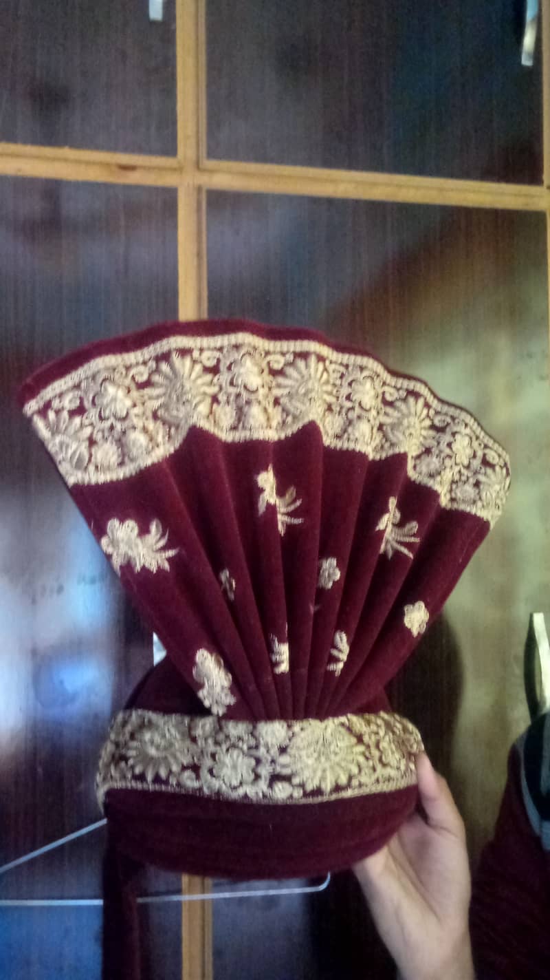 New Dark Reddish Brown (Mehroon) Groom Turban with Shawl Complete Set. 3