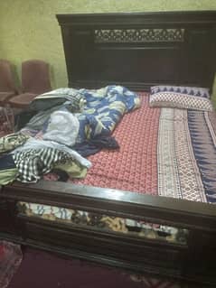 Wooden bed with mattress & dressing table