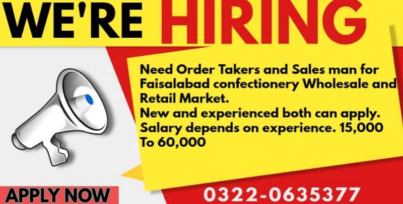 Order Takers and Salesman required Faisalabad 0