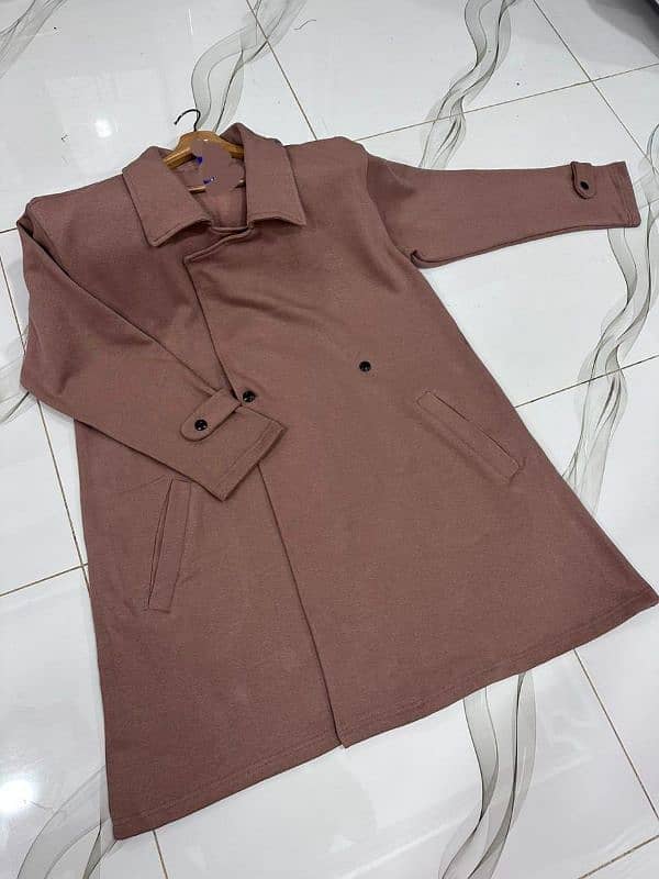 Stylish Brown Fleece Trench Coat -1 PC 1