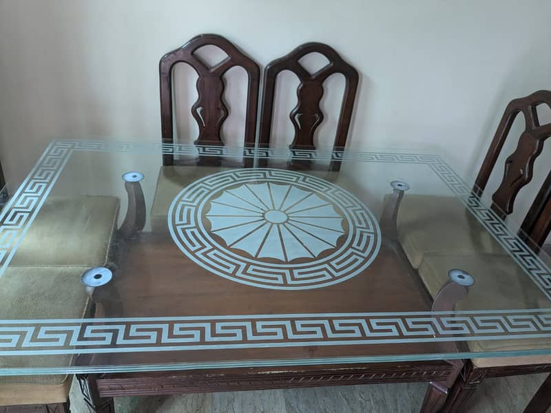 8 seater dining table /wooden dining table /glass top 1