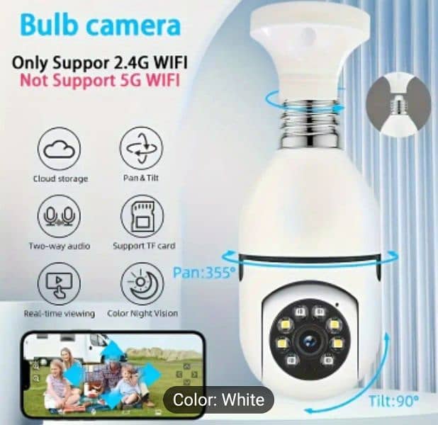 E27 Light Bulb Design Security Camera, 360° Pan/Tilt WiFi Surveillance 0