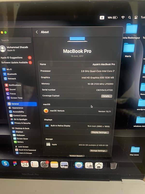 Apple Laptop,MacBook Pro2017,Core i7,16GB RAM,512 SSD,2GB AMD Graphics 1