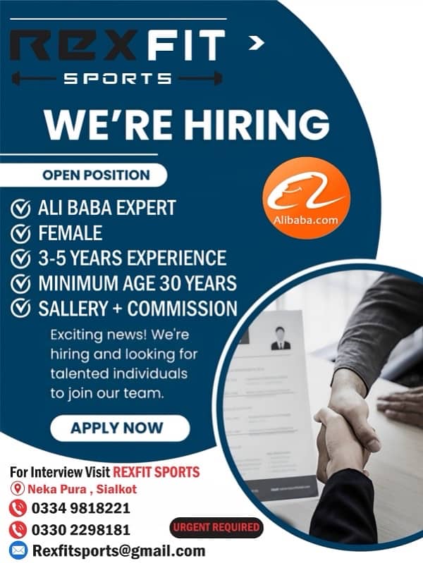 Alibaba Export Male/Female Required Urgently 0