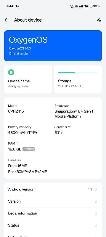 ONE PLUS 10T 5G 16/256GB 8