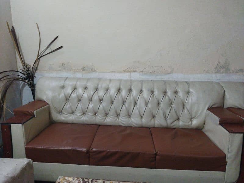 6 Seater Brown and Cream Leather Poshish Sofa Set 1