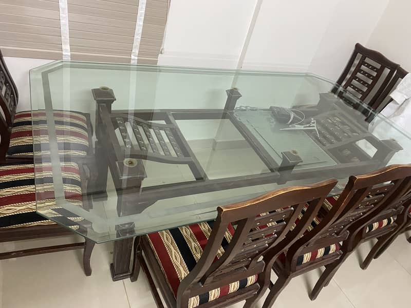 8 Chair Wooden Glass Dining Table with wooden frame and new baby chair 0